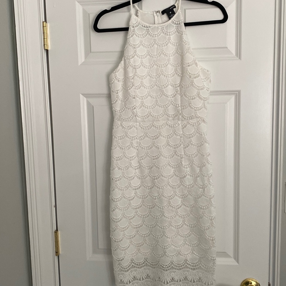 Aqua white form fitting lace dress